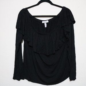 2X adara long sleeve black blouse ruffles